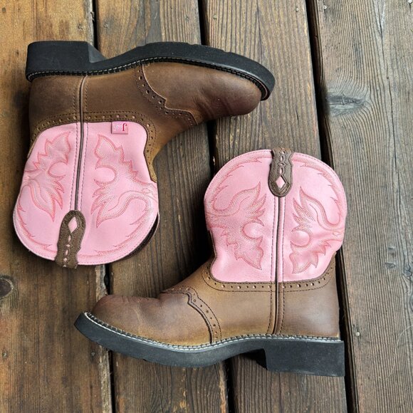 Justin Brown & Pink L9901 Gypsy Western Boot with Bay Apache in Women's 9B - Picture 4 of 12